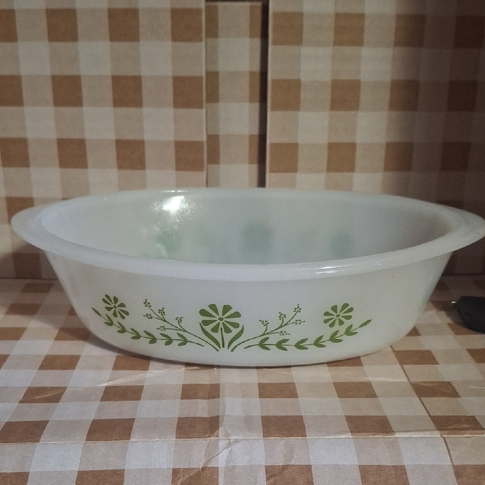 Vintage Floral White and Green Serving Bowl 1Q